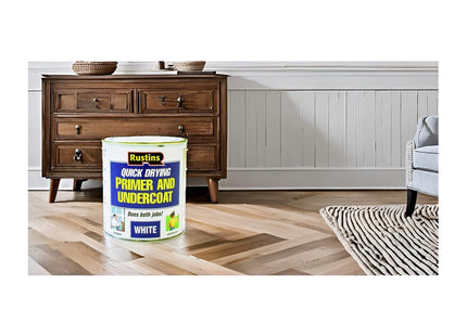 Rustins Quick Dry Primer Undercoat Fast-Drying Paint Base for Smooth Coverage; Easy-to-Use Interior & Exterior Prep Coat for Walls 500ml WHPU500 White
