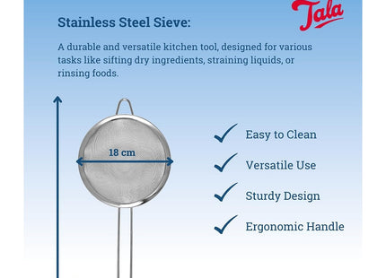 Tala Stainless Steel Strainer, 18cm Diameter with fine Mesh, Perfect for washingand Straining Fruit, Vegetables, Rice and Salad goods