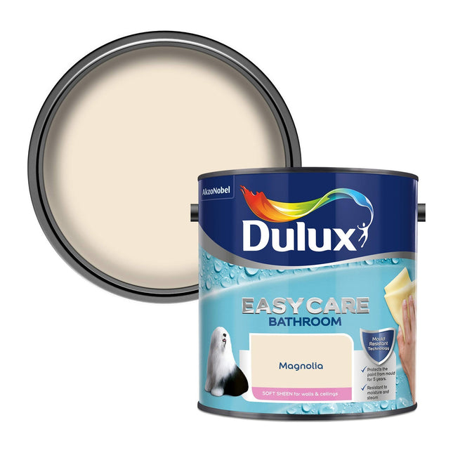 Dulux Easycare Bathroom Soft Sheen Emulsion Paint for Walls and Ceilings - Magnolia 2.5 Litre
