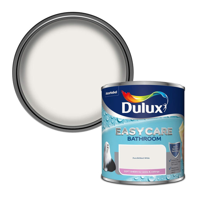 Dulux Easycare Bathroom Soft Sheen Emulsion Paint for Walls and Ceilings - Pure Brilliant White 1 Litre 500001