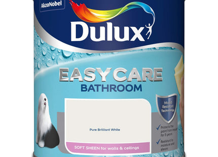 Dulux Easycare Bathroom Soft Sheen Emulsion Paint for Walls and Ceilings - Pure Brilliant White 1 Litre 500001