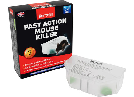Rentokil Fast Action Mouse Killer Twin Pack Highly Effective Indoor Rodent Bait Station for Quick and Efficient Elimination of Mice, Pack of 2