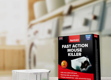 Rentokil Fast Action Mouse Killer Twin Pack Highly Effective Indoor Rodent Bait Station for Quick and Efficient Elimination of Mice, Pack of 2