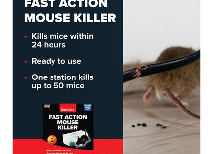 Rentokil Fast Action Mouse Killer Twin Pack Highly Effective Indoor Rodent Bait Station for Quick and Efficient Elimination of Mice, Pack of 2