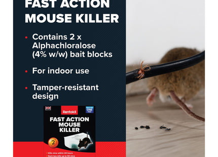 Rentokil Fast Action Mouse Killer Twin Pack Highly Effective Indoor Rodent Bait Station for Quick and Efficient Elimination of Mice, Pack of 2