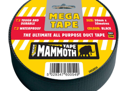 Everbuild - Mammoth - Mega All-Purpose Duct Tape - Waterproof - Easy-Tear - Interior And Exterior Use - Black - 50mm x 50m