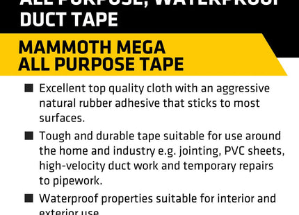 Everbuild - Mammoth - Mega All-Purpose Duct Tape - Waterproof - Easy-Tear - Interior And Exterior Use - Black - 50mm x 50m