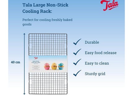 Tala Large Non-Stick Cooling Rack, Perfect for Cooling Freshly Baked Goods Including Muffins, Cookies, Biscuits and Cakes, Measures 40 x 25cm, Black