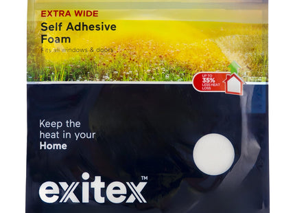 Exitex Extra Wide Self Adhesive Foam Draught Excluder 5m White Weather Stripping for Doors & Windows, Seals Gaps 1-4mm