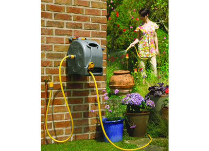 Hozelock 2-in-1 Compact Enclosed Hose Reel with 25 m Hose and Connectors
