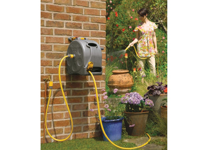 Hozelock 2-in-1 Compact Enclosed Hose Reel with 25 m Hose and Connectors