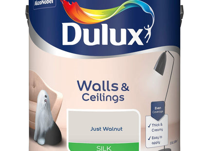 Dulux Silk Emulsion Paint For Walls And Ceilings - Just Walnut 2.5 Litre