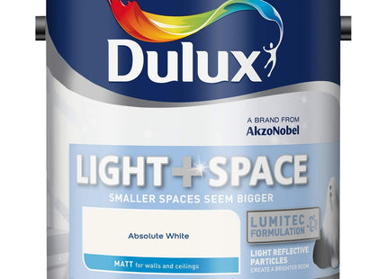 Dulux Light and Space Matt Emulsion Paint For Walls And Ceilings - Absolute White 2.5 Litre