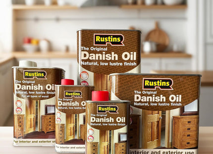 Rustins Original Danish Oil 2.5 Litre - Rich, Natural Glow - Enhances Wood Grain Beautifully, Professional-Grade Finish, Easy DIY Application DANO2500