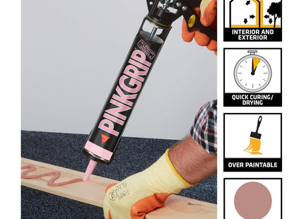 Everbuild Sika Pinkgrip Instant Grab Adhesive - Slump Resistant - External and Internal Use - 350ml, Pink