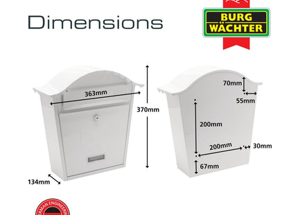 Burg-Wachter Burg Wachter White Classic Wall Mounted Galvanised Steel Lockable Weatherproof Post Box - 36x37x13cm MB01
