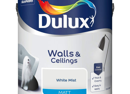 Dulux Matt Emulsion Paint For Walls And Ceilings - White Mist 2.5 Litre
