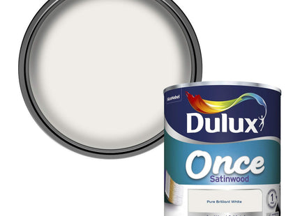 Dulux Once Satinwood Paint For Wood And Metal - Pure Brilliant White 750ml