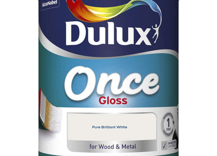 Dulux Once Gloss Paint For Wood And Metal, Pure Brilliant White, 750ml