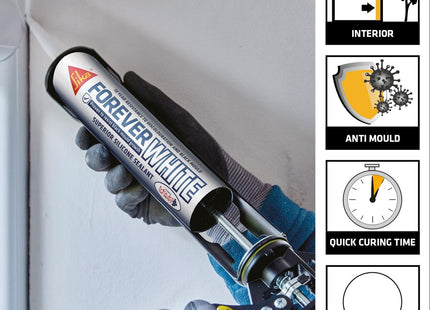 Everbuild Sika Forever White Anti-Mould Silicone Sealant - Permanently Waterproof - Suitable for Internal And External Use - White - 295ml