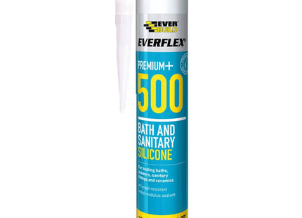 Everbuild Sika SikaSeal Sanitary Silicone + (Previously Everflex 500), Waterproof - Anti-Fungal - Quick Curing - Translucent - 295ml