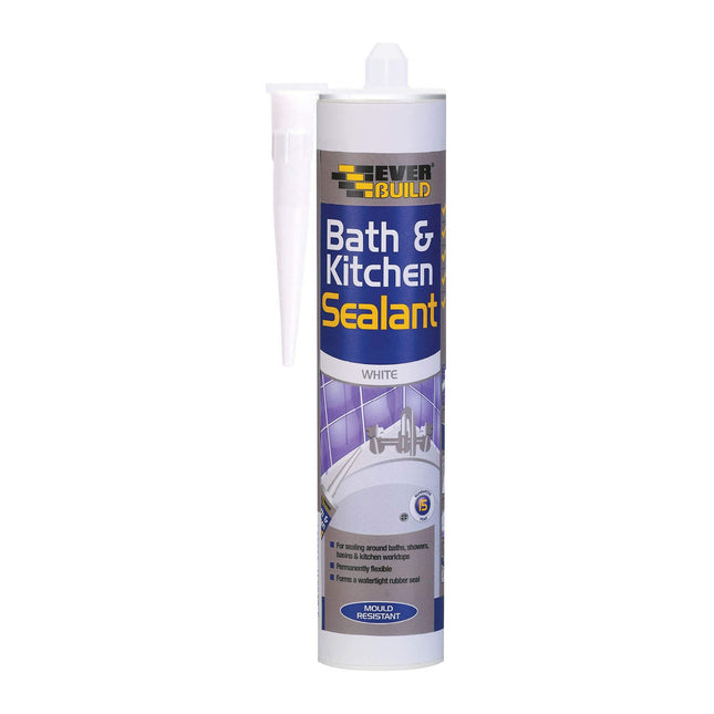 Everbuild Bath and Kitchen Acrylic Sealant - Anti Mould Formulation - White - 290ml cartridge
