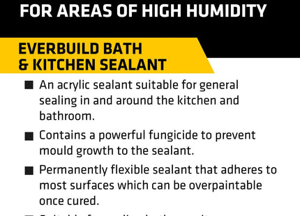 Everbuild Bath and Kitchen Acrylic Sealant - Anti Mould Formulation - White - 290ml cartridge