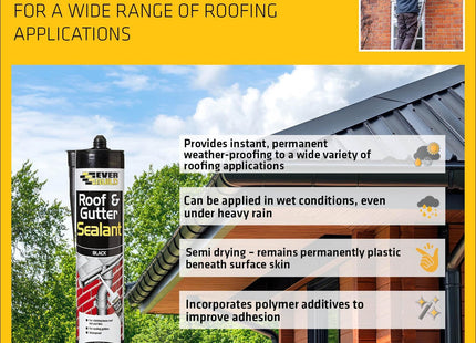 Everbuild Everflex Roof and Gutter Sealant - Butyl-Based Sealant and Adhesive for Roofing - Excellent Weathering Properties - Black - 295ml