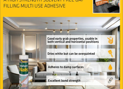 Everbuild Sika - Instant Nails - Extra Strong Solvent Free Glue Adhesive - Ideal For Internal Grab Adhesive Bonding Applications - White - 290ml