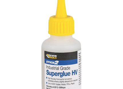 Everbuild Stick2 Superglue High Viscosity - Suitable for DIY & Professional projects - Industrial Grade - High Strength - Rapid Setting - Clear - 20g