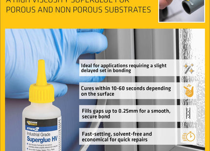 Everbuild Stick2 Superglue High Viscosity - Suitable for DIY & Professional projects - Industrial Grade - High Strength - Rapid Setting - Clear - 20g