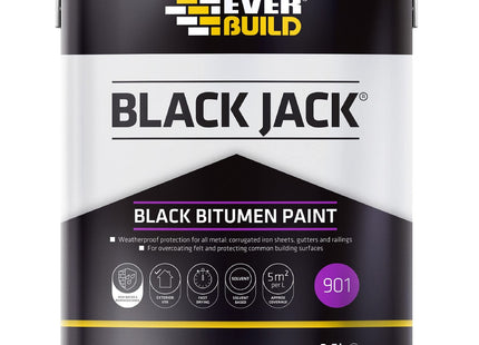 Everbuild Sika Black Jack 901 Bitumen Paint - Solvent Based - Black - 2.5 Litre