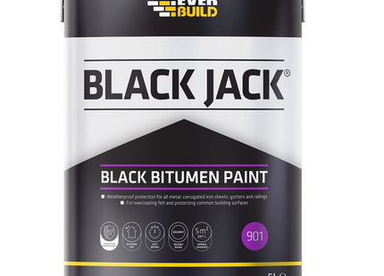 Everbuild Sika Black Jack 901 Bitumen Paint - Solvent Based - Black - 5 Litre