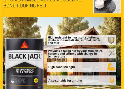 Everbuild Black Jack 904 Roof Felt Adhesive - High Strength - Black - 5 Litre
