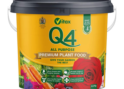 Vitax Q4 All Purpose Plant Food, Fertiliser Enriched With Organic Nutrients, More Flowers, Bigger Yields, Slow Release - 4.5kg Tub