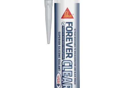 Everbuild Sika Forever Clear Anti-Mould Silicone Sealant - Permanently Waterproof - Suitable for Internal and External Use - Clear - 295ml