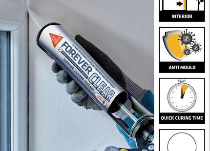 Everbuild Sika Forever Clear Anti-Mould Silicone Sealant - Permanently Waterproof - Suitable for Internal and External Use - Clear - 295ml