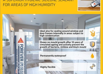 Everbuild Sika Forever Clear Anti-Mould Silicone Sealant - Permanently Waterproof - Suitable for Internal and External Use - Clear - 295ml
