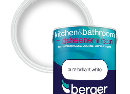Berger Kitchen & Bathroom Mid Sheen Emulsion Pure Brilliant White 2.5 Litre