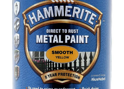 Hammerite Direct to Rust Metal Paint - Smooth Yellow Finish 250ml 5084874