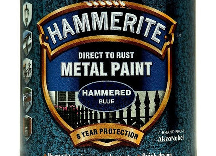 Hammerite Direct to Rust Metal Paint - Hammered Blue Finish 250ml 5092936