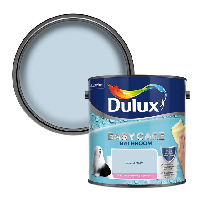 Dulux Easycare Bathroom Soft Sheen Emulsion Paint for Walls and Ceilings - Mineral Mist 2.5 Litre