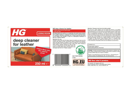 HG Leather Deep Cleaner Safe & Mild, Water-Based for Bags, Boots, Jackets & Sofas 250ml