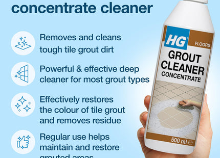 HG Grout Cleaner - Concentrated Tile Grout Cleaner for Floors, Walls & Bathrooms, Deep Cleaning & Colour Restoring Formula - 500ml