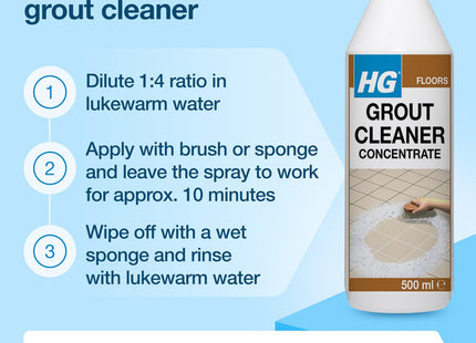 HG Grout Cleaner - Concentrated Tile Grout Cleaner for Floors, Walls & Bathrooms, Deep Cleaning & Colour Restoring Formula - 500ml