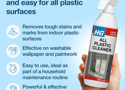 HG All Plastic Cleaner - Biodegradable Multi-Surface Cleaner for UPVC, Window Frames, Wallpaper, Plexiglass & Painted Areas - 500ml