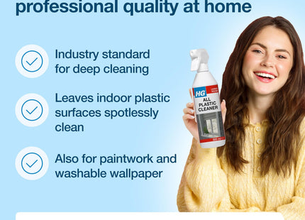 HG All Plastic Cleaner - Biodegradable Multi-Surface Cleaner for UPVC, Window Frames, Wallpaper, Plexiglass & Painted Areas - 500ml