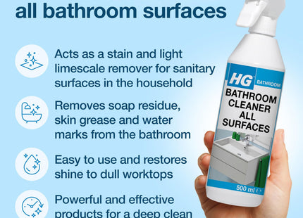 HG Bathroom Cleaner Spray Cleans Tiles, Sinks & Shower Screens 500ml