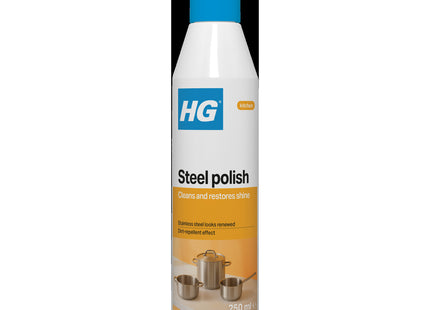 HG Steel Polish, Chrome & Copper Metal Cleaner, Kitchen Cleaner for Metal, Multi Surface Cleaner & Metal Kitchen Worktop Cleaner 250ml