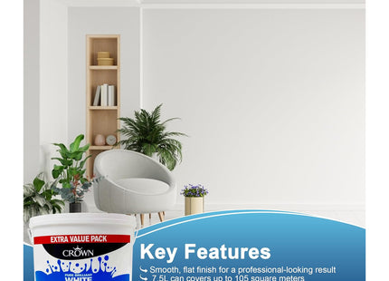 Crown Matt Emulsion Paint 7.5 Litre Pure Brilliant White
